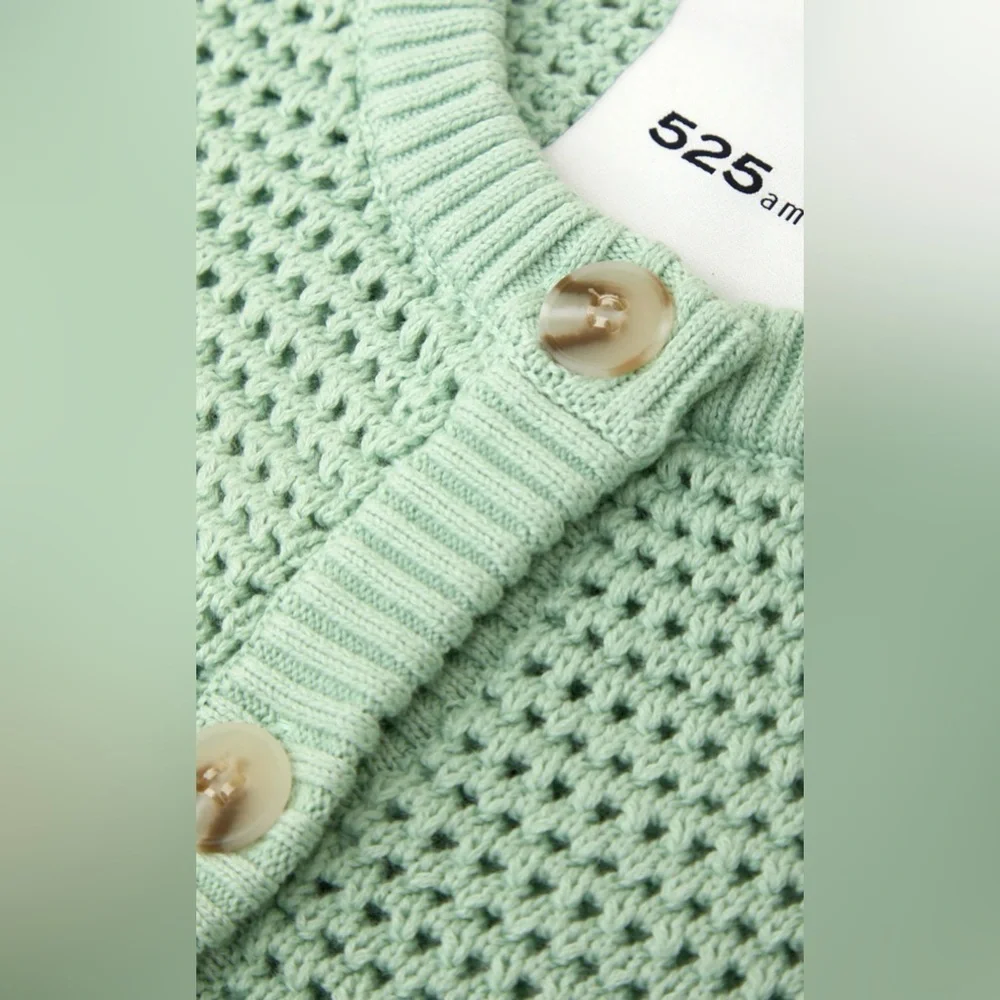 CELINE Cotton‎ Cropped Pointelle Cardigan NWOT pink salt